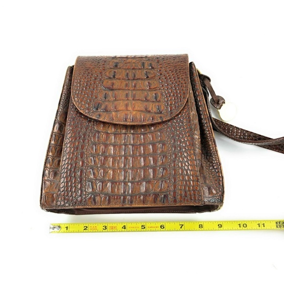 VTG Brahmin Brown Leather Crocodile Horn Crossbody - Picture 5 of 8